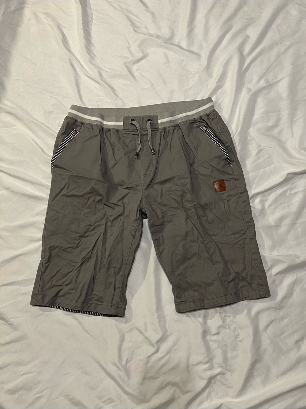 Men's Olive Athletic Drawstring Shorts with Zip Pockets